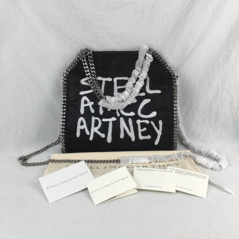 Stella McCartney x Ed Curtis Shared 3 Mini Falabella Embroidered Logo Faux Black - Picture 1 of 12